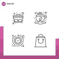 Modern Set of 4 Filledline Flat Colors and symbols such as bag regular office bag coffee time process Editable Vector Design Elements