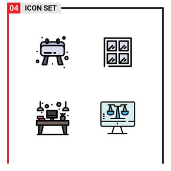 móvil interfaz línea de relleno plano color conjunto de 4 4 pictogramas de tablero dispositivo ventana escritorio digital ley en línea editable vector diseño elementos