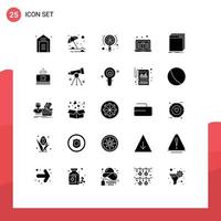 Group of 25 Modern Solid Glyphs Set for application software umbrella printer user Editable Vector Design Elements