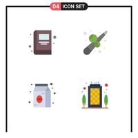 Mobile Interface Flat Icon Set of 4 Pictograms of book food billiard play building Editable Vector Design Elements