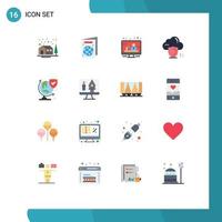 User Interface Pack of 16 Basic Flat Colors of security world media protection shield Editable Pack of Creative Vector Design Elements