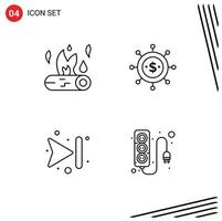 Mobile Interface Line Set of 4 Pictograms of bonfire arrows fire economics skip Editable Vector Design Elements