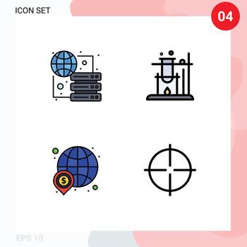 Pictogram Set of 4 Simple Filledline Flat Colors of connect global server space world Editable Vector Design Elements