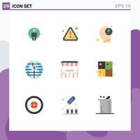 Group of 9 Modern Flat Colors Set for resturant currency error blockchain power Editable Vector Design Elements