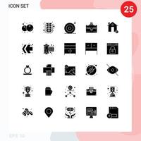 Group of 25 Modern Solid Glyphs Set for buildings tourist tree bag search Editable Vector Design Elements