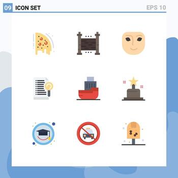 Mobile Interface Flat Color Set of 9 Pictograms of logistic server emotion search document Editable Vector Design Elements