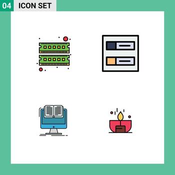 4 Universal Filledline Flat Color Signs Symbols of computer computer ram profiles book Editable Vector Design Elements