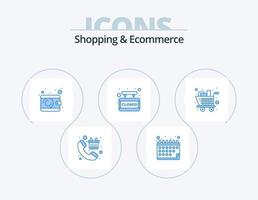 Shopping And Ecommerce Blue Icon Pack 5 Icon Design. groceries. sign board. time. closed sign. purse vector