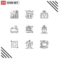 Mobile Interface Outline Set of 9 Pictograms of data analysis engagement sponge cleaning Editable Vector Design Elements