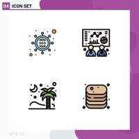 Editable Vector Line Pack of 4 Simple Filledline Flat Colors of marketing nature marketing graph coconut Editable Vector Design Elements