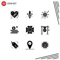 Set of 9 Modern UI Icons Symbols Signs for professional light seo illumination investment Editable Vector Design Elements