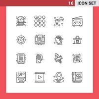 Universal Icon Symbols Group of 16 Modern Outlines of user interface password device entrepreneur Editable Vector Design Elements