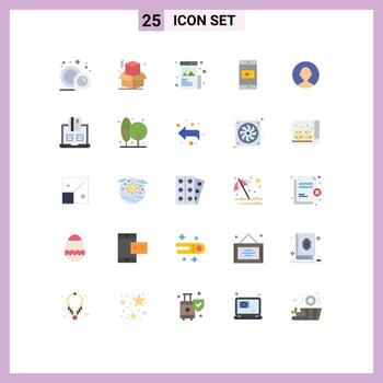 Pack of 25 creative Flat Colors of user video creative mobile application application Editable Vector Design Elements