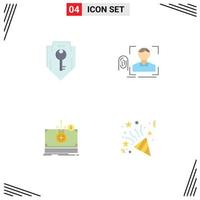 Modern Set of 4 Flat Icons and symbols such as access scanning security fingerprint dollar Editable Vector Design Elements