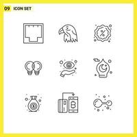 Modern Set of 9 Outlines and symbols such as eye mechanic usa innovation shopping Editable Vector Design Elements