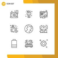 Editable Vector Line Pack of 9 Simple Outlines of globe money summer promote advertising Editable Vector Design Elements