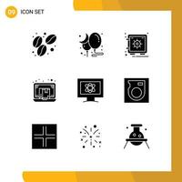 Modern Set of 9 Solid Glyphs Pictograph of atom laptop safe commerce drop shipper Editable Vector Design Elements