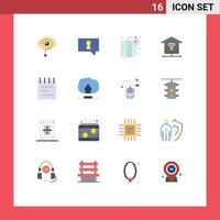 Group of 16 Modern Flat Colors Set for interface notebook compass education internet Editable Pack of Creative Vector Design Elements