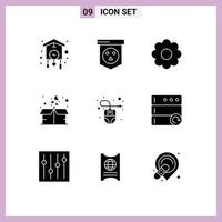 9 Universal Solid Glyph Signs Symbols of computer mouse package skull heart box Editable Vector Design Elements