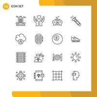 Set of 16 Commercial Outlines pack for cloud camping pad flash torch Editable Vector Design Elements