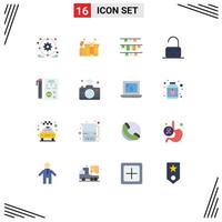 Group of 16 Flat Colors Signs and Symbols for develop unlock flag parental control Editable Pack of Creative Vector Design Elements