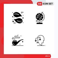 Modern Set of 4 Solid Glyphs Pictograph of eco st plant globe equilibrium Editable Vector Design Elements