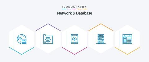 Network And Database 25 Blue icon pack including hosting. data. document. upload. smartphone vector