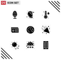 9 Universal Solid Glyphs Set for Web and Mobile Applications earth target mind controller weather Editable Vector Design Elements