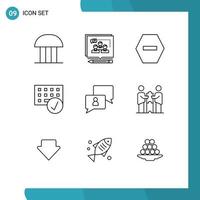 Set of 9 Modern UI Icons Symbols Signs for hardware devices convince connected stop Editable Vector Design Elements