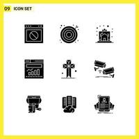 Pictogram Set of 9 Simple Solid Glyphs of internet chart target house happy Editable Vector Design Elements