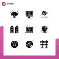 Group of 9 Modern Solid Glyphs Set for marketing ads campaign store shop front Editable Vector Design Elements