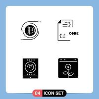 4 Creative Icons Modern Signs and Symbols of bitcoins document cryptocurrency coding radio Editable Vector Design Elements