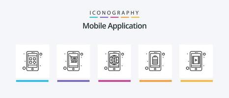 Mobile Application Line 5 Icon Pack Including application. email. cart. mobile. app. Creative Icons Design vector