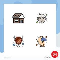 Group of 4 Filledline Flat Colors Signs and Symbols for building crane home lamb cloud Editable Vector Design Elements