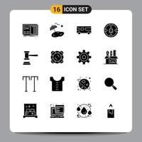 Group of 16 Modern Solid Glyphs Set for security network spring internet vehicle Editable Vector Design Elements