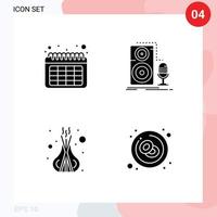 4 Thematic Vector Solid Glyphs and Editable Symbols of calendar relax live record sticks Editable Vector Design Elements