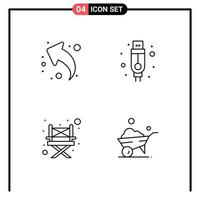 Modern Set of 4 Filledline Flat Colors Pictograph of arrow chair left usb vehicle Editable Vector Design Elements