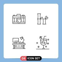 Line Pack of 4 Universal Symbols of camera business bamboo table lamp beverage Editable Vector Design Elements