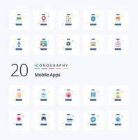 20 Mobile Apps Flat Color icon Pack like full app camera video streaming video app vector