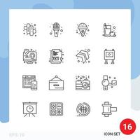 Universal Icon Symbols Group of 16 Modern Outlines of map interaction ice cream app glass Editable Vector Design Elements