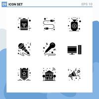 Pictogram Set of 9 Simple Solid Glyphs of instrument sound usb mic stove Editable Vector Design Elements