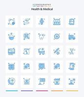 Creative Health And Medical 25 Blue icon pack  Such As hospital chart. test tubes. beat. test. smart watch vector