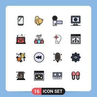 Set of 16 Modern UI Icons Symbols Signs for laptop video happy monitor gadgets Editable Creative Vector Design Elements