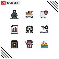 9 Universal Filledline Flat Colors Set for Web and Mobile Applications headphone communication marker sheet record Editable Vector Design Elements