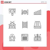 Pictogram Set of 9 Simple Outlines of filmstrip film connection animation festival Editable Vector Design Elements