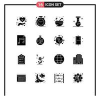 Pictogram Set of 16 Simple Solid Glyphs of file audio beach laboratory chemical Editable Vector Design Elements