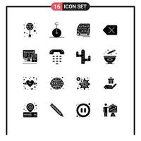 Universal Icon Symbols Group of 16 Modern Solid Glyphs of calculatre monitor coach computer clear Editable Vector Design Elements