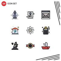 9 User Interface Filledline Flat Color Pack of modern Signs and Symbols of energy home tooth electric email Editable Vector Design Elements