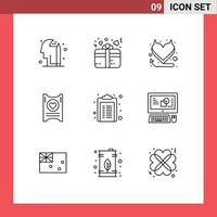 Pictogram Set of 9 Simple Outlines of pharmacy medicine heart healthcare heart Editable Vector Design Elements