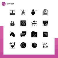 Pack of 16 Modern Solid Glyphs Signs and Symbols for Web Print Media such as reader password avatar fingerprint locked Editable Vector Design Elements